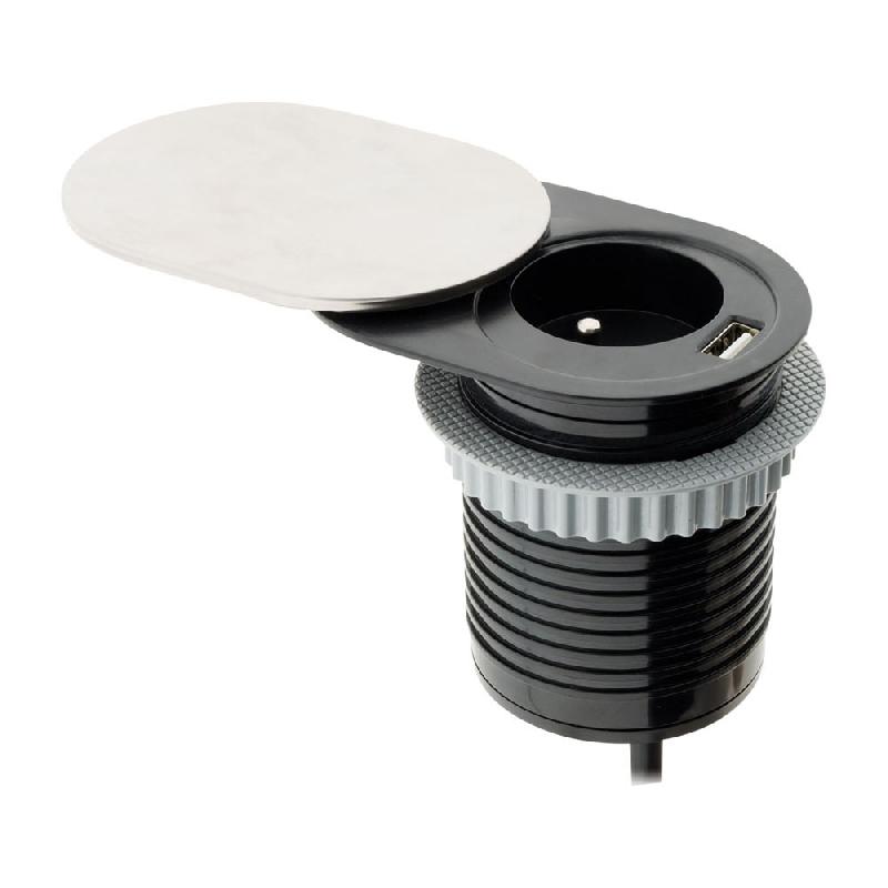 Bloc prise encastrable compact 2P+T 16A Clapet à glissière port