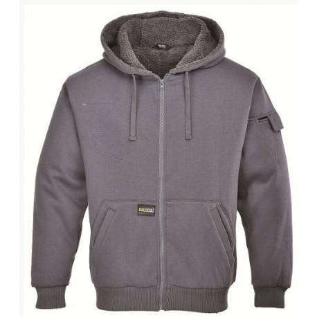 Blouson de travail à capuche double polaire gris KS32 - Actuelvet - multi-poches et doublure Sherpa_0