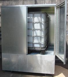 Box de stockage sur rétention en acier galvanisé - pour cubitainer ou fûts - 1000L - avec portes et serrure_0