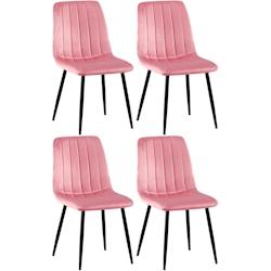 Décoshop26 - Lot de 4 chaises de salle à manger coutures décoratives verticales assise en tissu velours rose pieds en métal noir 10_0001866 - noir_0