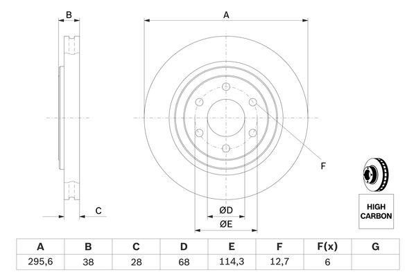 Disque de frein Bosch 0986479356 - ventilé, avant, boîte de 2 disques, 6 trous, épaisseur 28 mm_0