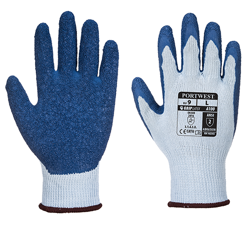 Gants de manutention - enduction mousse de latex - gris bleu A100, taille M, tricot sans couture, niveau 2 abrasion_0
