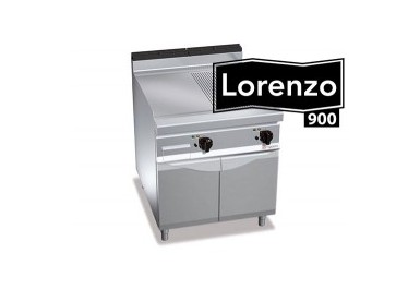 Plaque à snacker professionnelle 900 au gaz - 1/2 lisse 1/2 striée (14 kW) - sur meuble ouvert avec porte en option_0