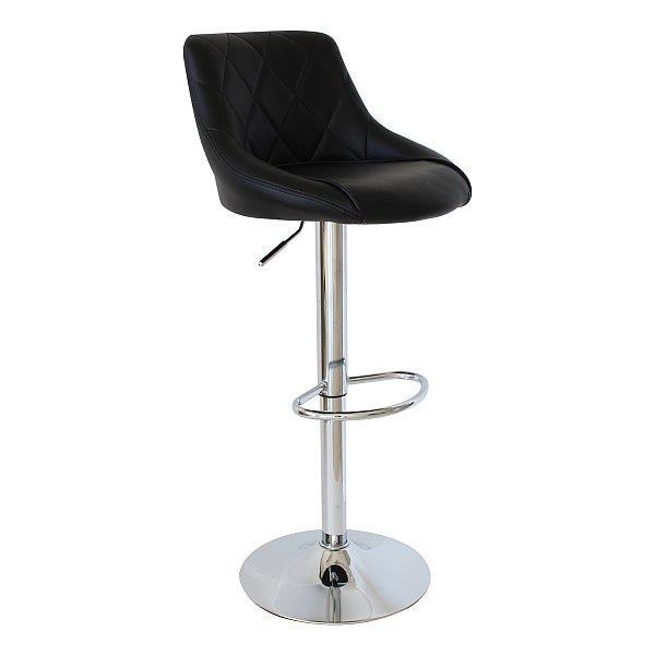 Tabouret de bar design noir - cadre en acier chromé, assise ergonomique en cuir synthétique, rotatif 360°_0