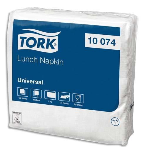 Tork lot de 48 paquets de 100 serviettes lunch blanches 1 pli - format : 30 x 30 cm_0