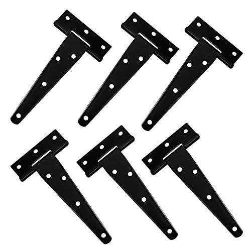 DOITOOL - Lot de 6 charnières en T robustes noires - Fer galvanisé antirouille - Pour portes en bois ou métalliques, portes de grange_0