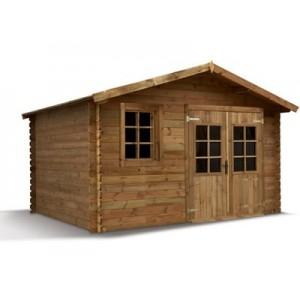 Abri de jardin en bois traité marron emboîté 28 mm - 11,40 m² - Modèle 2289 Aloha avec fenêtre fixe_0