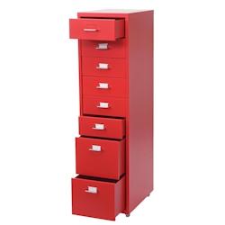 Décoshop26 - Caisson à tiroirs sur roulettes rangement bureau 8 tiroirs 110x28x41cm en acier rouge 04_0004356 - 3000447732691_0