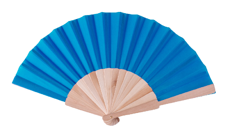 Éventail en polycoton - éléments en bois - couleur bleu - poids 41g_0