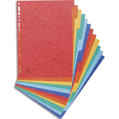 INTERCALAIRES TOUCHES NEUTRES EXACOMPTA - CARTE 225 G - MAXI FORMAT A4+ 24 X 32 CM - 12 POSITIONS - COLORIS ASSORTIS