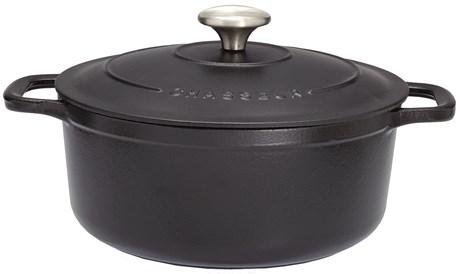 LE CHASSEUR - COCOTTE RONDE BASSE FONTE ÉMAILLÉE NOIR AVEC COUVERCLE D.240 MM 3,8L - 071104