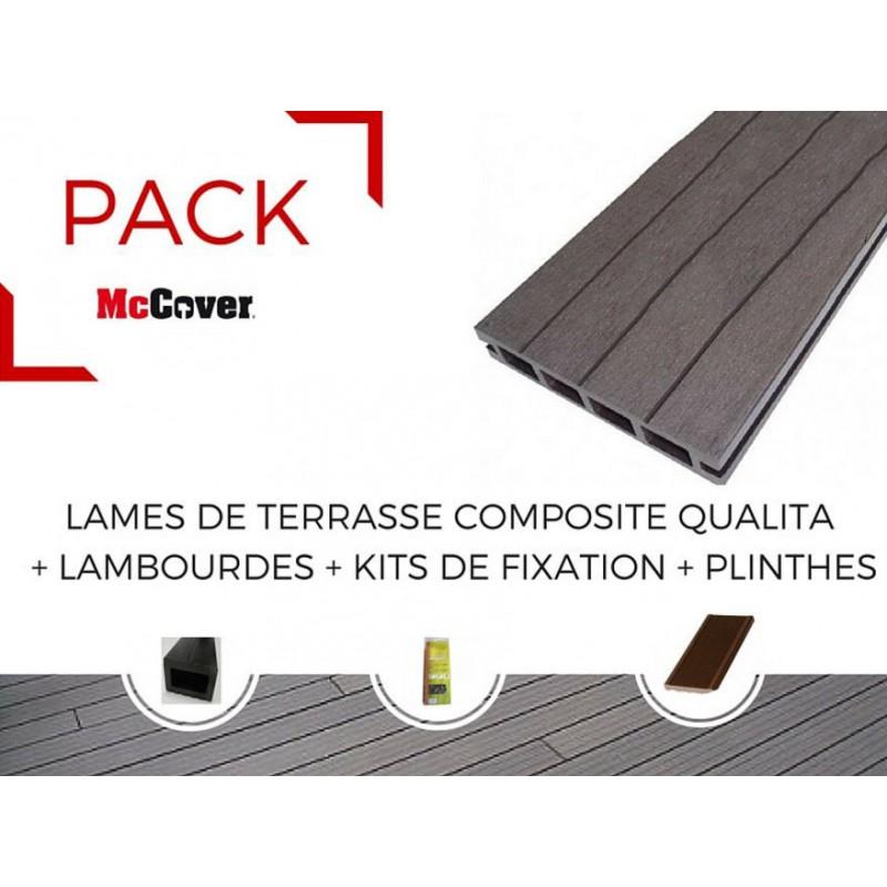 Pack 1 m² - Lames de terrasse composite Qualita avec accessoires - Gris carbone - Épaisseur 25 mm - Largeur 14 cm - Longueur 360 cm_0