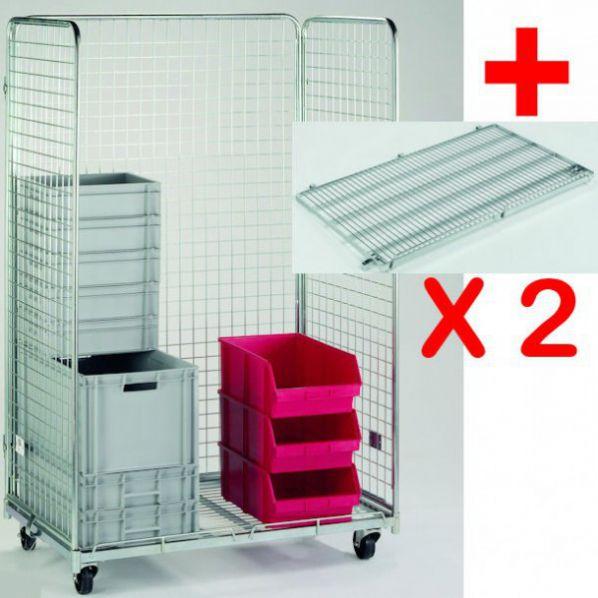 Roll conteneur grand volume - 2 étagères - 3 côtés - capacité 500kg - roulettes nylon 100mm - Rolléco_0