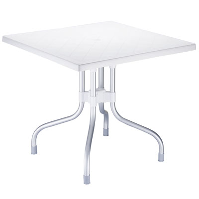 Table pliante Forza - Blanc - 80 x 80 x 72 cm - Pieds en aluminium anodisé - Trou pour parasol Ø 30 mm_0