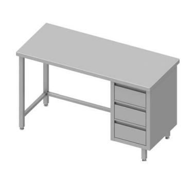 Table inox de travail centrale avec trois tiroirs  à droite sans étagère 1500x700x900 soudée - 932847150_0
