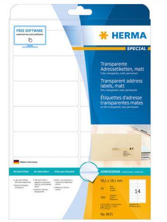 Étiquette d'adresse transparentes A4 - 99,1 x 38,1 mm - Référence 8671 - Résistantes et adhésives_0