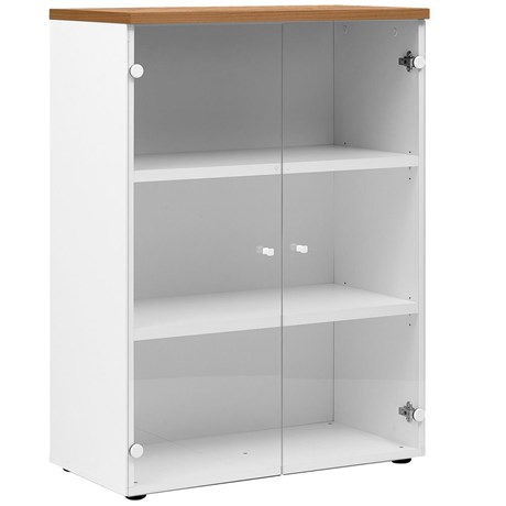 ARMOIRE MI-HAUTE DE BUREAU PORTE VERRE YES! MERISIER