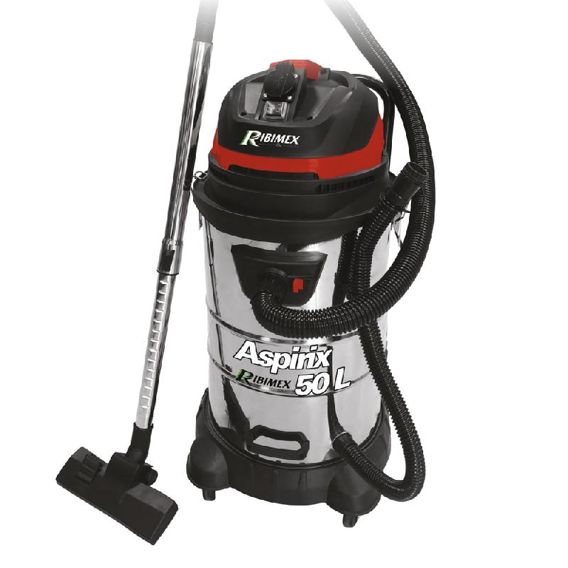 Aspirateur bidon 50L Aspirix50 1200W inox avec prise machine outil - RIBIMEX - moteur bi-étagé et cuve inox_0