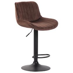 Décoshop26 - Tabouret de bar chaise haute x1 en velours marron coutures verticales support en métal noir 10_0005110 - marron 3000252466040_0