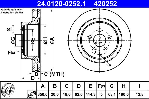 Disque de frein ATE 420252 - ventilé - côté arrière - boîte de 1 disque_0