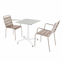 Oviala Business Ensemble table de terrasse stratifié terrazzo avec 2 chaises taupe - gris métal 110697_0