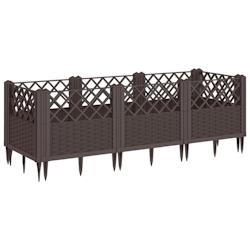 Helloshop26 - Jardinière bac lit surélevé plantes fleurs terrasse jardin avec piquets 123,5 x 43,5 x 43,5 cm PP marron 02_0038183 - 3000214132150_0