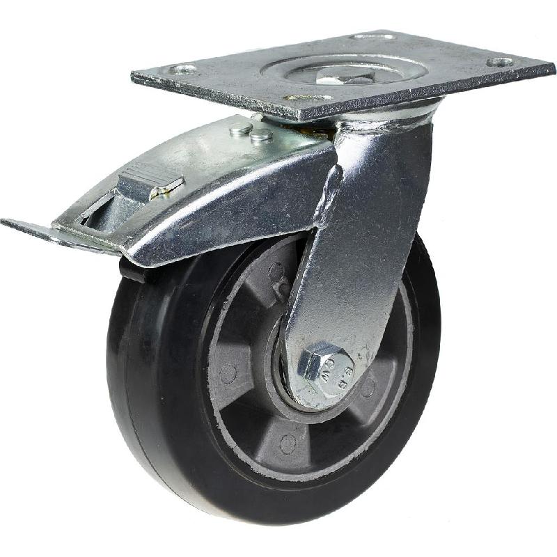 Roulette pivotante/frein de 152 mm en caoutchouc élastique noir sur roue centrale en aluminium_0