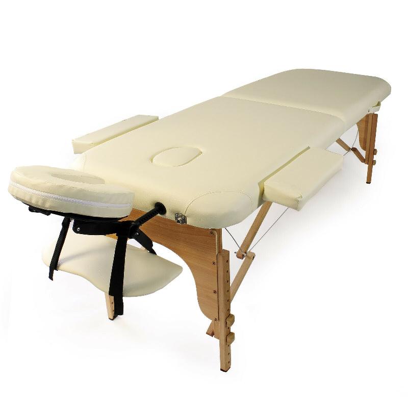 Table de massage 2 zones pliable - 150 kg max - Accoudoirs réglables - Cosmétique - Beige - Réf : 16_0000339_0