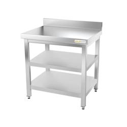 Table de travail en inox 800 x 700 mm adossée avec 2 étagères PREMIUM / GOLDINOX - inox 3701770801121_0