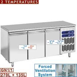 Table frigorifique et congélation ventilée 2 températures - 3 portes GN 1/1 - TG3MB/L - Capacité 405 litres_0