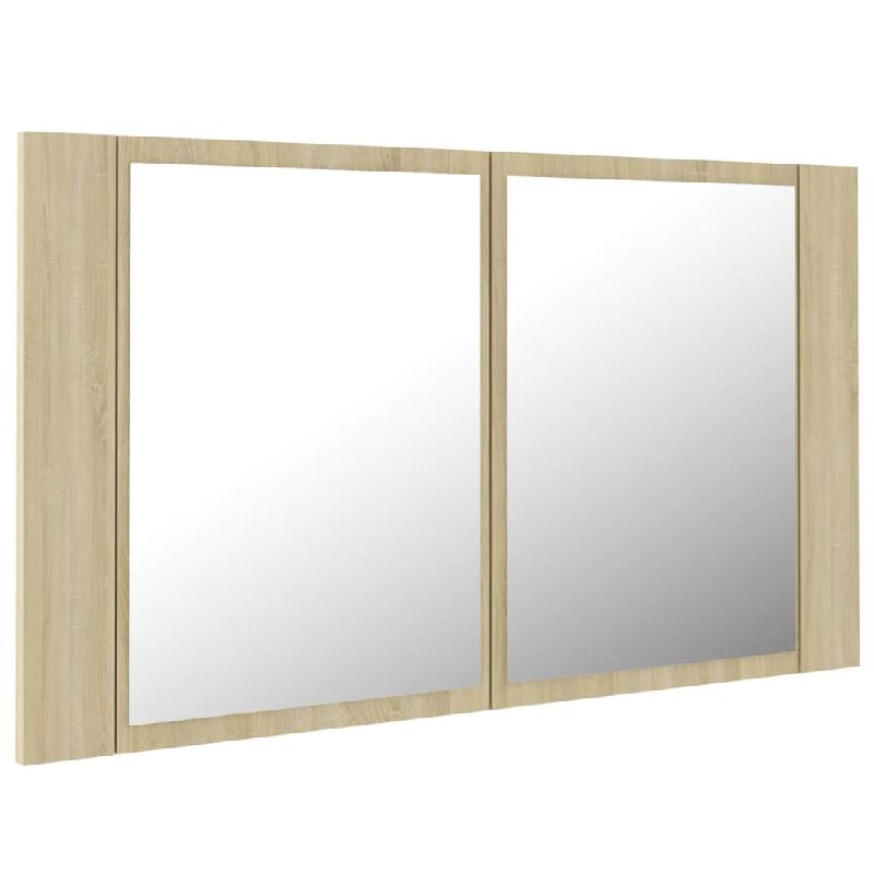 Armoire à miroir à LED 80x12x45 cm - Acrylique chêne sonoma - Lumière RVB et rangement intégré_0