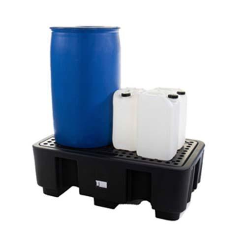Bac de rétention 2 fûts en plastique noir avec caillebotis - capacité 250L - surface antidérapante_0