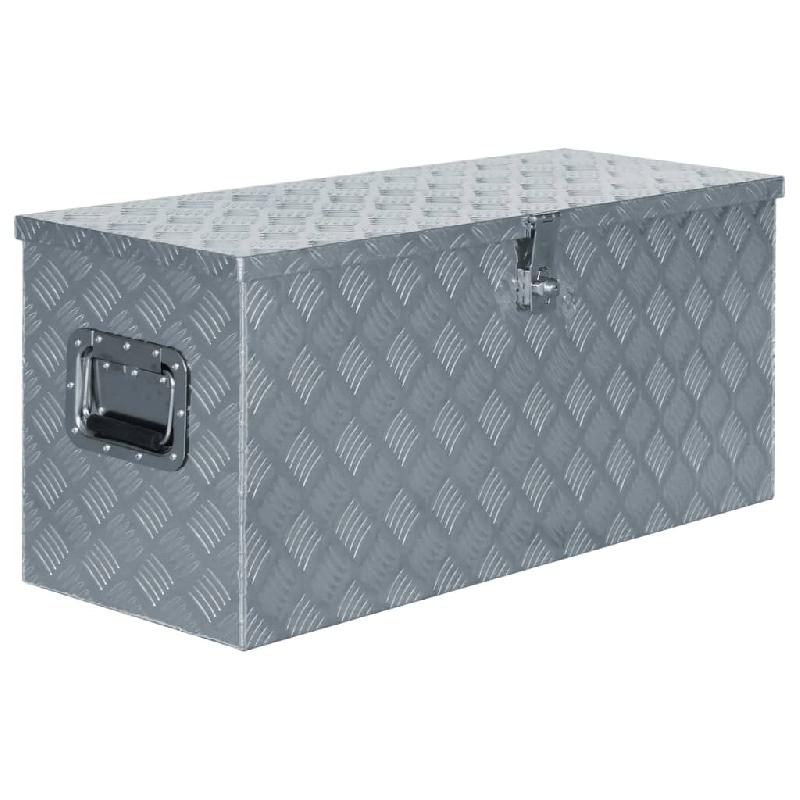 Boîte en aluminium argentée - Caisse de rangement 90,5 cm avec verrou et poignées - Modèle 02_0003211_0