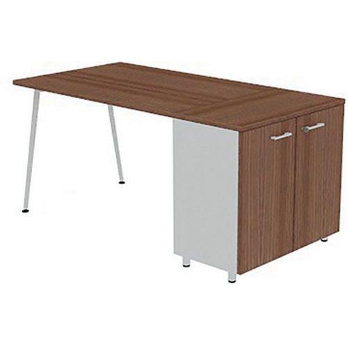 BUREAU PLATEAU 120X80 ARMOIRE HB NOYER CANALETTO PIEDS BLANC - QUADRIFOGLIO