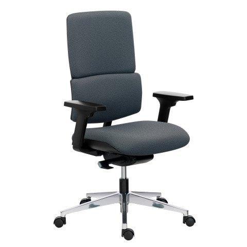 CHAISE DE BUREAU IMAX TISSU NON FEU GRIS, MÉCANISME SYNCHRONE AUTO RÉGULÉ, PIEDS ALU, ACCOUDOIRS 3D
