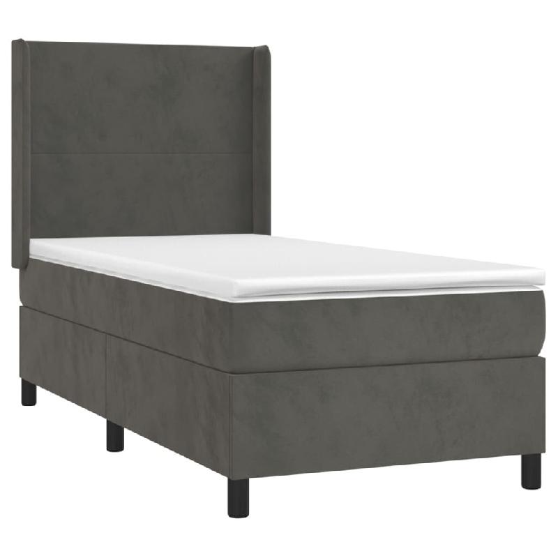Décoshop26 - Cadre de lit LED avec sommier tête de lit matelas 90x200cm tissu velours gris foncé TDL0208255 - gris 3001279088000_0