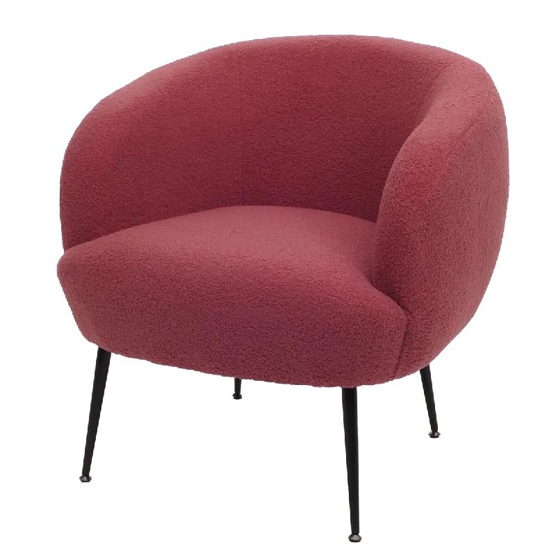 Décoshop26 - Fauteuil lounge dossier enveloppant et design arrondi en tissu bouclé rouge pourpre avec pieds métal 04_0009484 - rouge métal 3000267_0