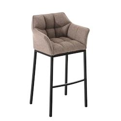 Décoshop26 - Tabouret de bar chaise haute de comptoir couture carrées assise en tissu marron clair 4 pieds stables en métal noir 10_0004705 - marro_0