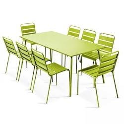 Oviala Business Ensemble table de terrasse et 8 chaises en métal vert - Oviala - vert acier 104671_0