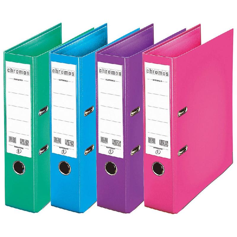 ESSELTE CLASSEUR À LEVIER CHROMOS PLUS - TAILLE DU DOS DE 8 CM - COULEURS ASSORTIES (PRIX UNITAIRE)