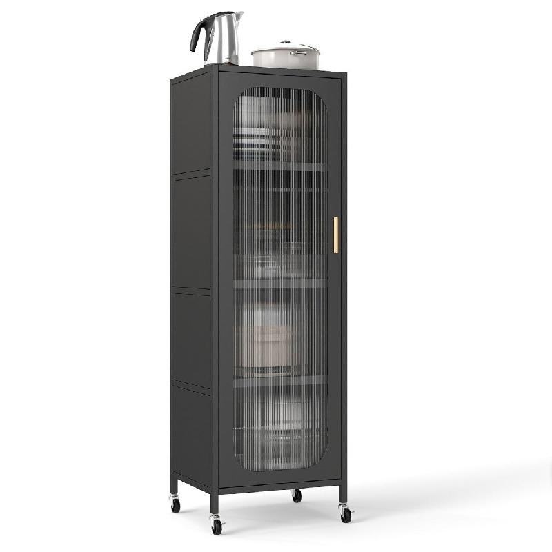 Helloshop26 - Armoire de rangement étroite 45 x 40 x 141 cm avec étagères réglables et porte semi-transparente en acier carbone noir 20_0016171 -_0