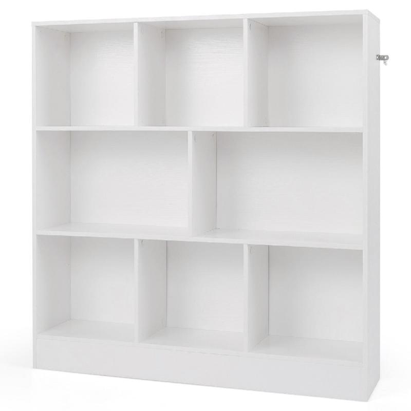 Helloshop26 - Bibliothèque à 3 niveaux 100 x 24 x 104 cm avec 8 espaces de rangement pratique design moderne en bois blanc 20_0010736 - 3000226334252_0