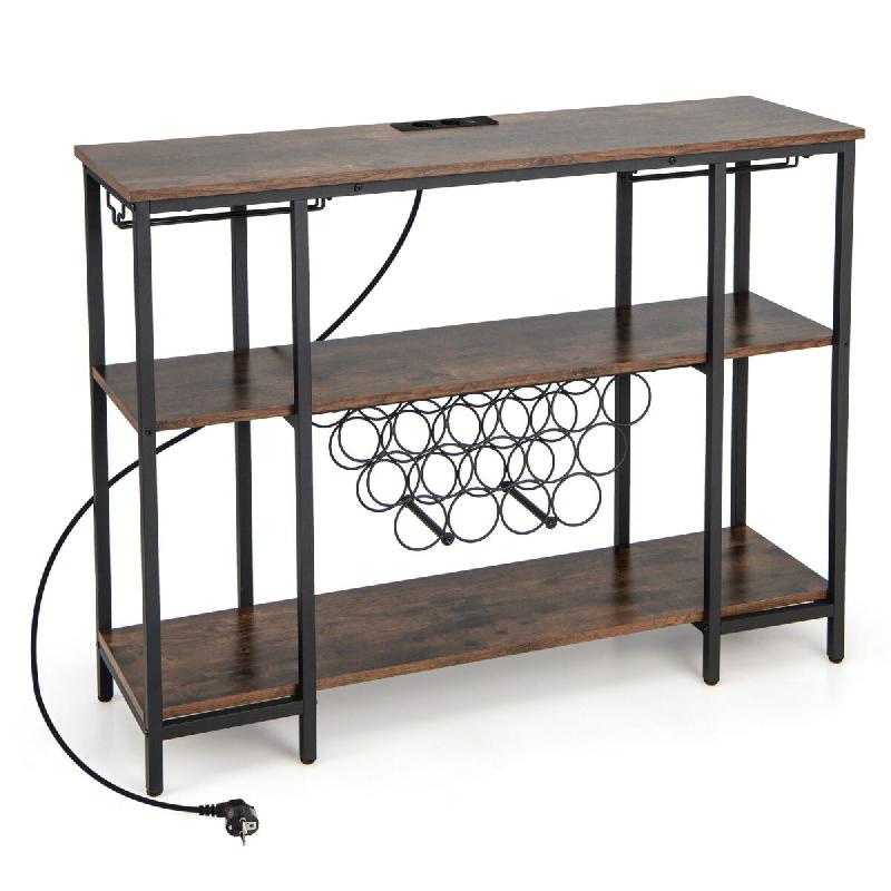Helloshop26 - Casier à vin avec comptoir 113 x 35 x 85 cm rangement pour 15 bouteilles station de charge en bois marron 20_0011041 - 3000226505607_0