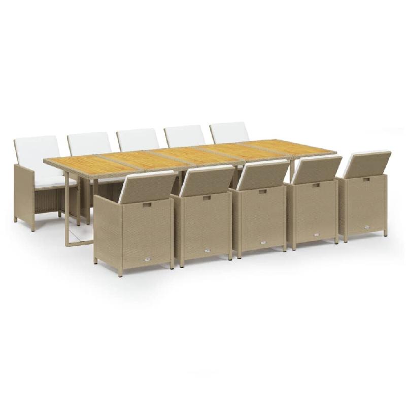 Helloshop26 - Ensemble à dîner salon de jardin meuble d'extérieur coussins 11 pièces résine tressée beige 02_0014416 - beige Bois massif 3000134051531_0
