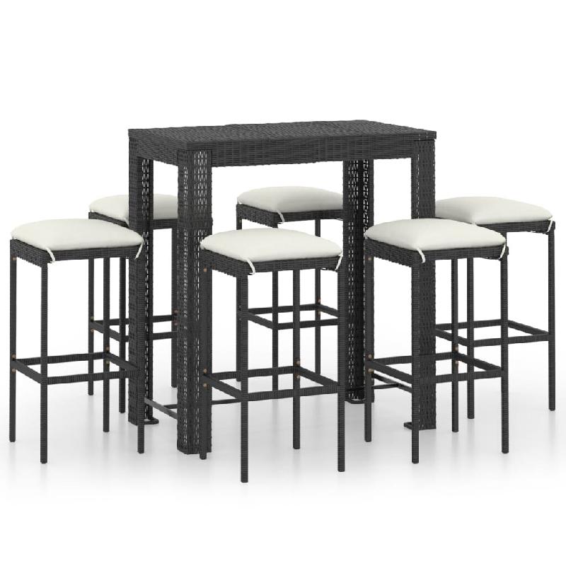 Helloshop26 - Ensemble de bar de jardin 7 pièces et coussins résine tressée noir - 3000731847766_0