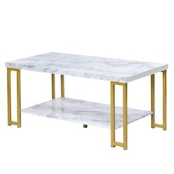 Helloshop26 - Table basse 2 étages imprimée marbre design moderne bout de canapé 100x49,5x45cm 20_0005957 - 3000200787951_0