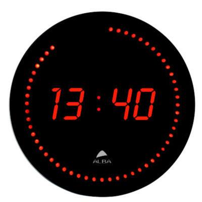 HORLOGE MURALE DIGITALE ALBA HORLED A LED ROUGE - DIAMETRE 30 CM - NOIR