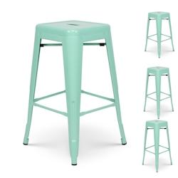 Kosmi Lot de 4 tabourets de bar style industriel vert clair brillant  Hauteur 66cm - vert métal 3760301692867_0