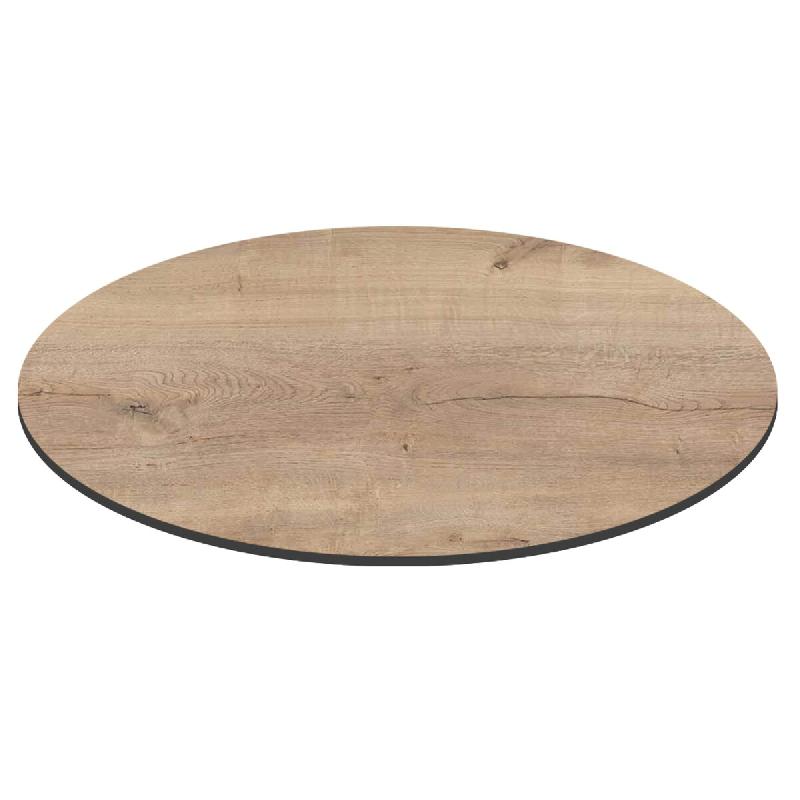 Oviala Business Plateau de table de jardin rond HPL 70 cm chêne naturel - marron métal 114931_0