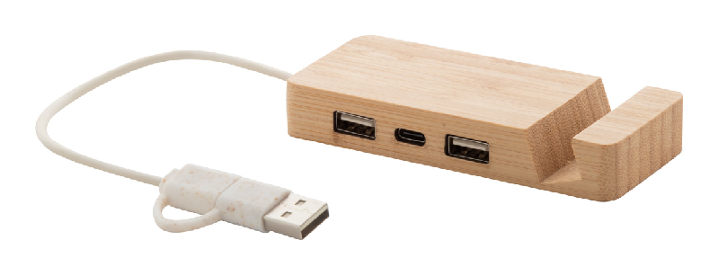 Port USB en bambou - Support pour téléphone portable avec 2 ports USB et 1 port USB-C_0